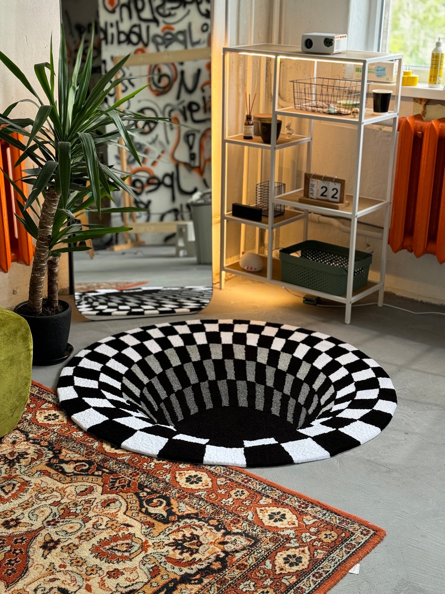 Black Hole 3D Area Rug, Optical Illusion Decor, Abstract Rug Gift, Сheckerboard Tufted Rug, Living room floor mat, Bedroom Rug, Gift For Him