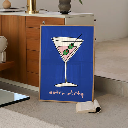 Extra Dirty Print, Martini Poster, Trendy Wall Art, Maximalist Wall Art, Apartment Decor, Retro Wall Art, Kitchen Print, Colourful Wall Art