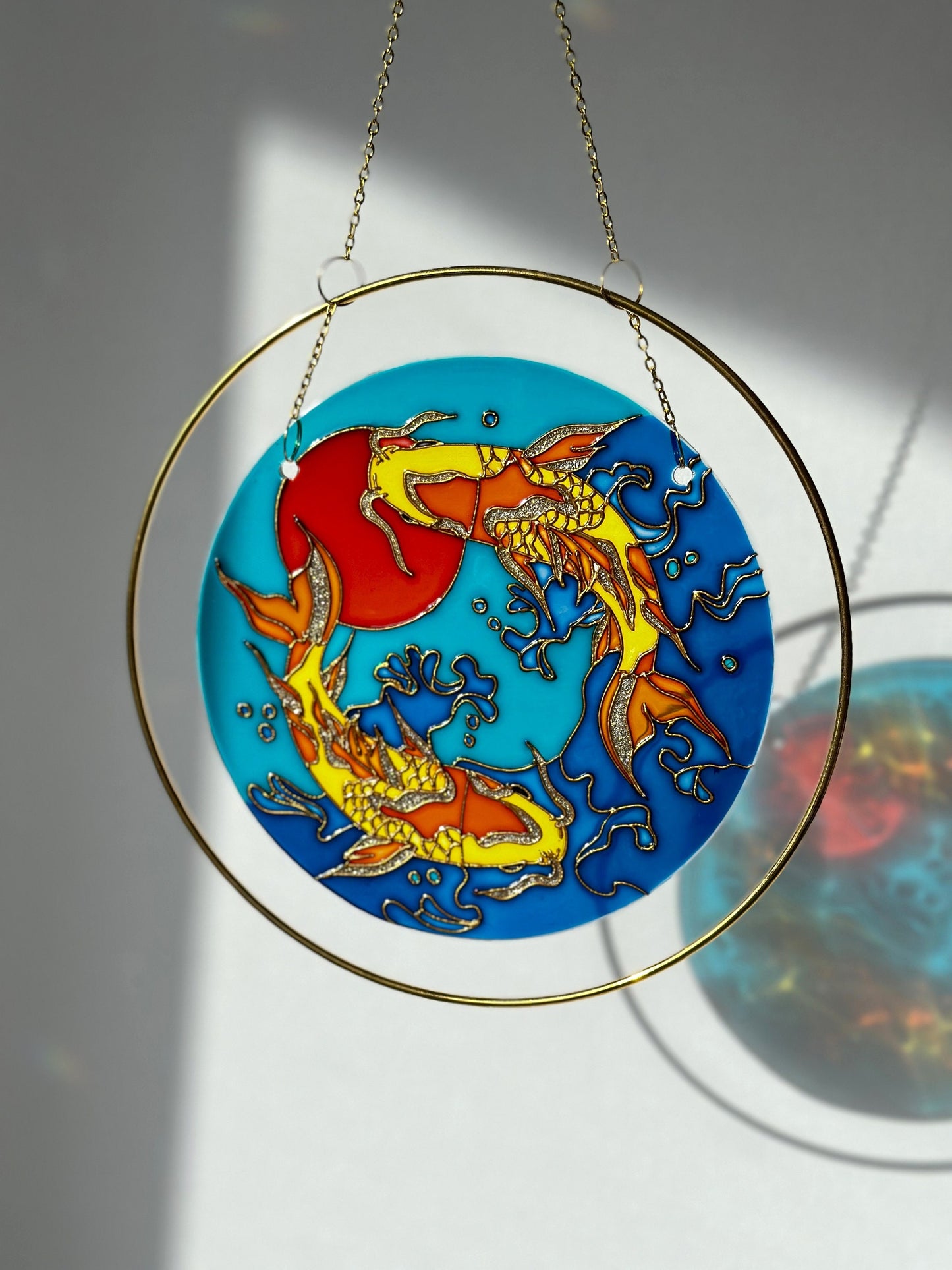 Big Japanese Fish Koi Carp Unique Suncatcher for window Aesthetic room decor for every home Stained glass painting