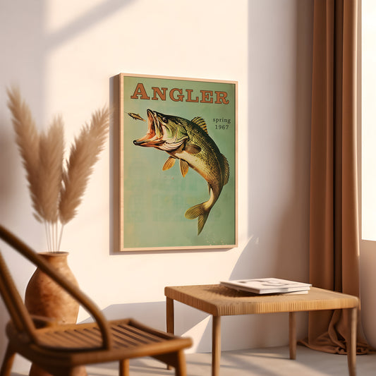 Bass Fishing Vintage Poster Art Retro Travel Poster Cabin Wall Decor Outdoor Sports Angler Fisherman Illustration Father's Day Gift for Dad