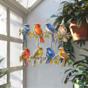 8 Little Birds window Hanging, Bird Ornament Window Decor, Bird Window Art, Window Cling Bird, Set of 8 Cardinalis, Bird lover gift,Dad Gift