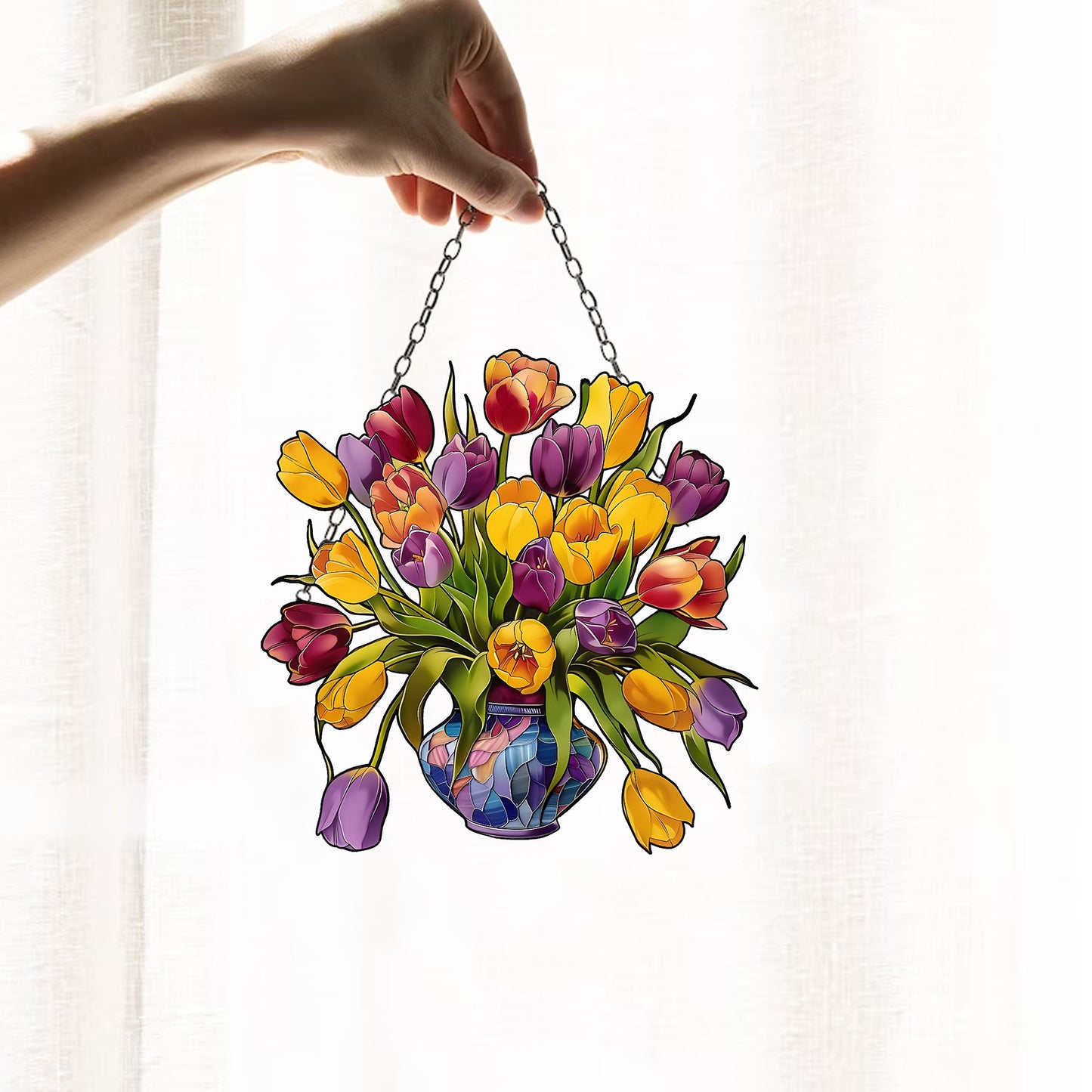 Yellow flowers Window Hanging,  Mica Flowers, Tulip Flowers Acrylic Window Hanging Art Decoration, Tulip Ornament, Gift for her, mom