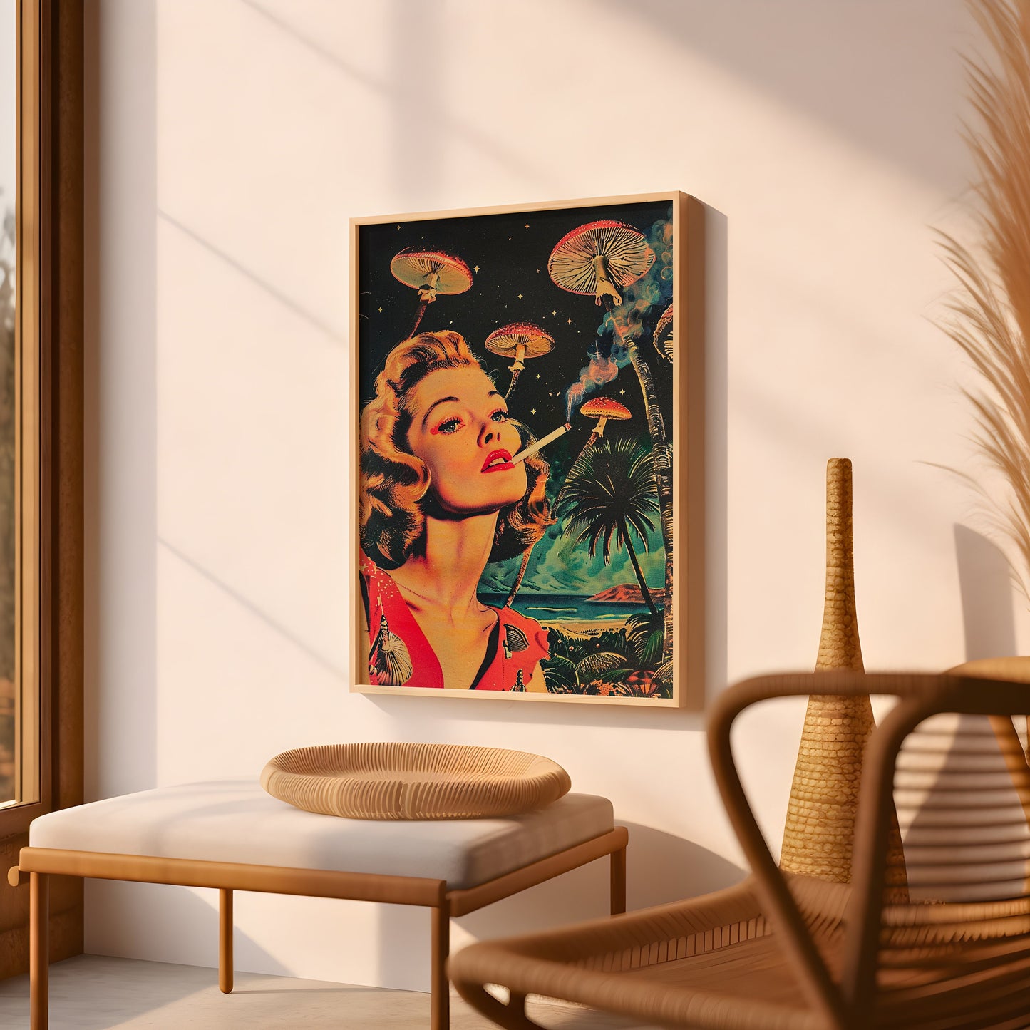 Vintage Surreal Poster Surrealist Wall Print Trippy Wall Art Cannabis Print Psychedelic Surrealism Art Print Retro Hippie Wall Art