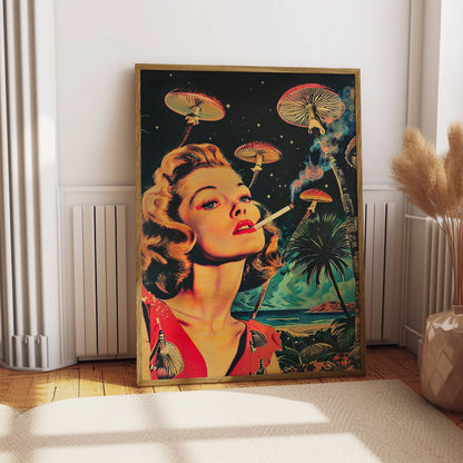 Vintage Surreal Poster Surrealist Wall Print Trippy Wall Art Cannabis Print Psychedelic Surrealism Art Print Retro Hippie Wall Art