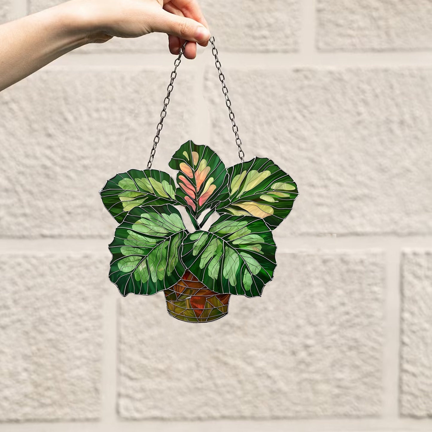 Calathea Medallion leaves window hanging, Flowers Acrylic Window Hanging Art Decoration, Monstera plant Ornament, Gift for her, Mom