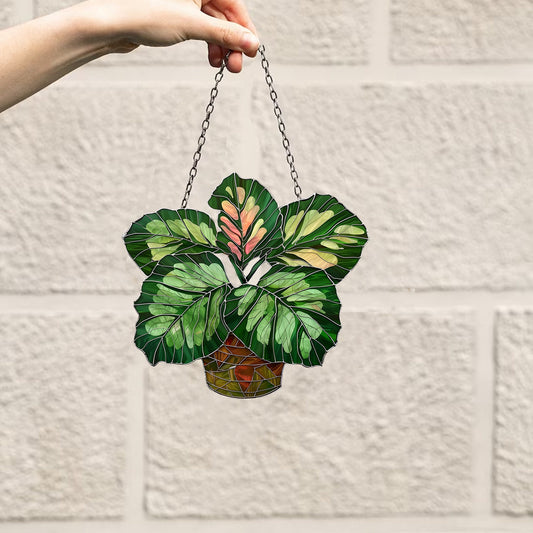 Calathea Medallion leaves window hanging, Flowers Acrylic Window Hanging Art Decoration, Monstera plant Ornament, Gift for her, Mom