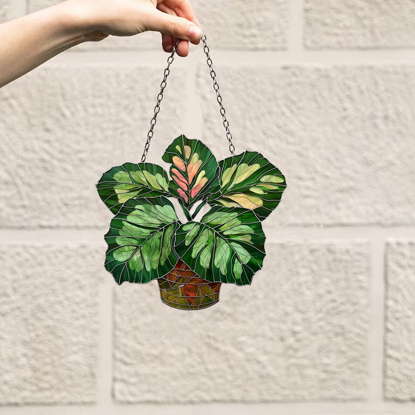 Calathea Medallion leaves window hanging, Flowers Acrylic Window Hanging Art Decoration, Monstera plant Ornament, Gift for her, Mom