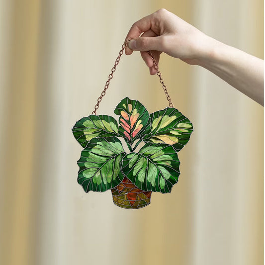 Calathea Medallion leaves window hanging, Flowers Acrylic Window Hanging Art Decoration, Monstera plant Ornament, Gift for her, Mom