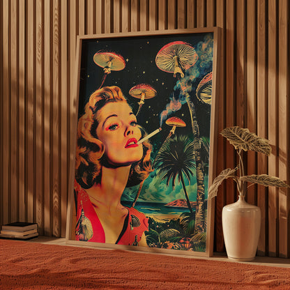 Vintage Surreal Poster Surrealist Wall Print Trippy Wall Art Cannabis Print Psychedelic Surrealism Art Print Retro Hippie Wall Art