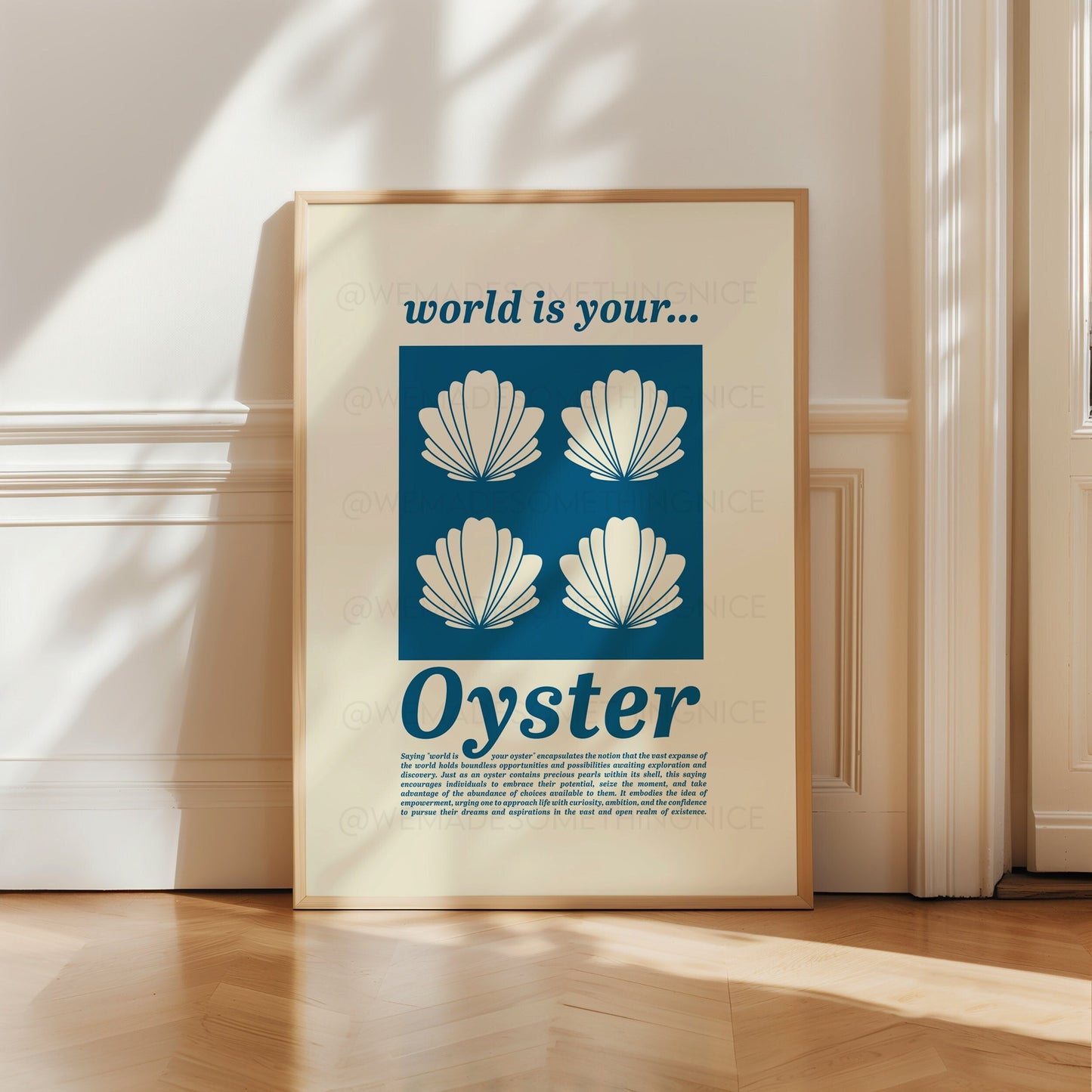 World Is Your Oyster Print, Coastal Decor, Kitchen Art, Kitchen Print, Kitchen Poster, Oyster print, Trendy Wall Art, Minimalist