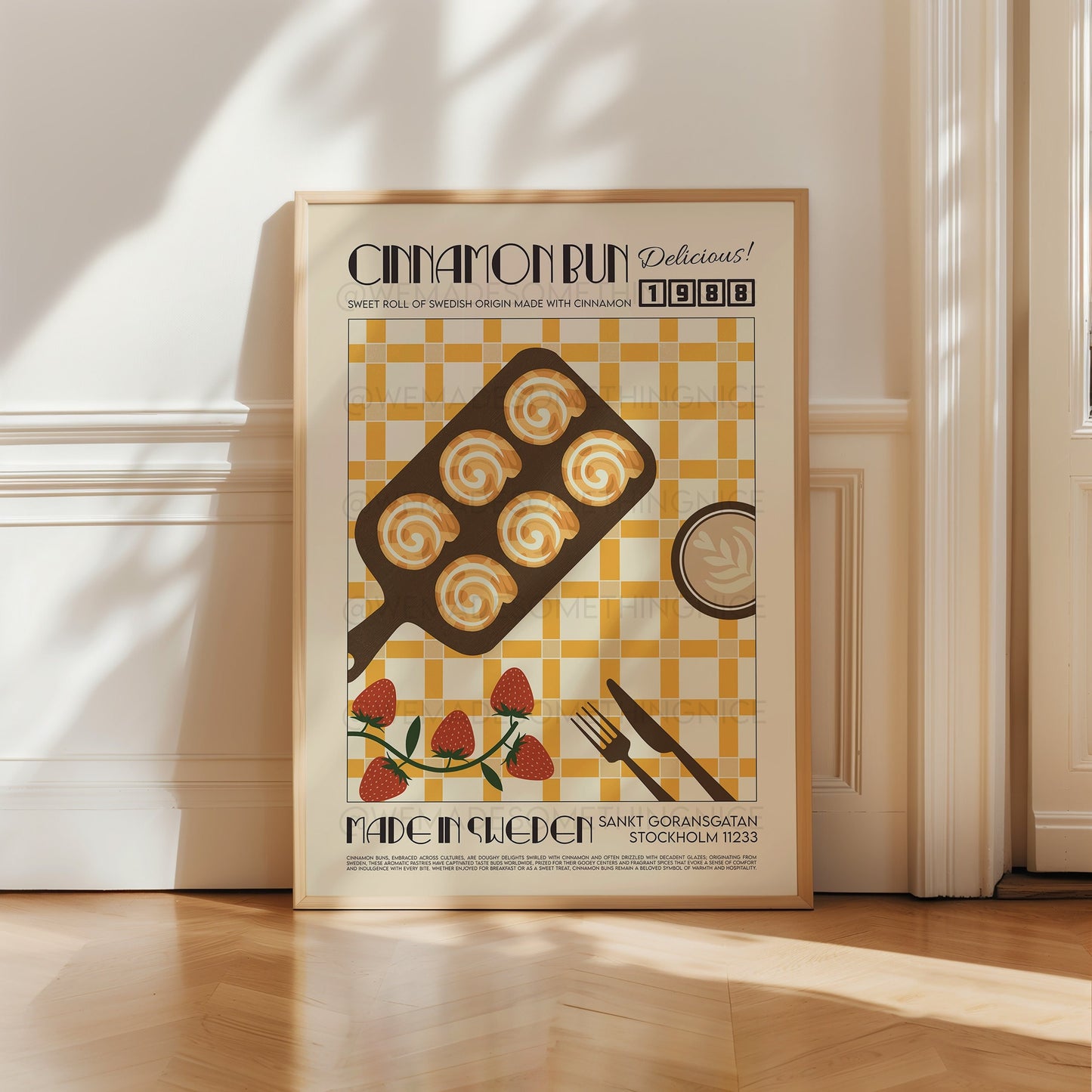 Retro Cinnamon Bun Poster, Kitchen Poster, Kitchen Print, Food Print, Modern Kitchen Decor, Retro Poster, Pop Art, Kitchen Art, Croissant