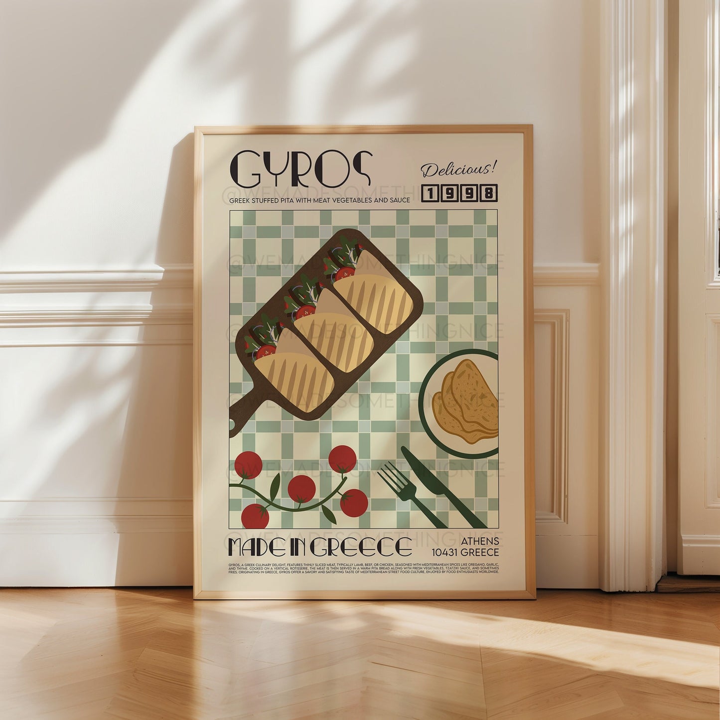 Gyros Print, Kitchen Art, Kitchen Poster, Kitchen Print, Greece Poster, Kitchen Decor, Food Art