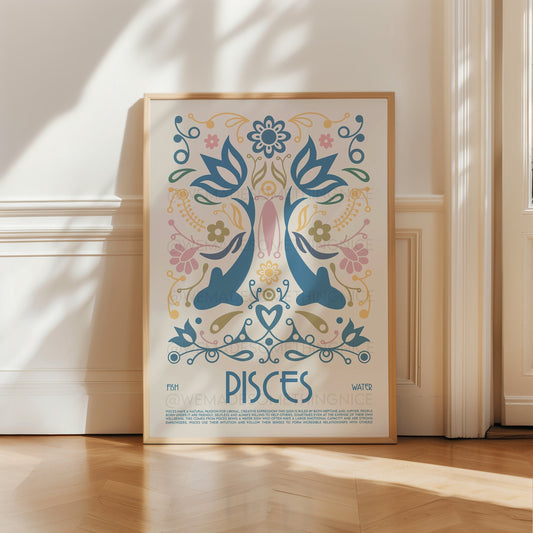 Pisces Poster, Horoscope Print, Astrological Wall Art, Tarot, Exhibition Poster, Zodiac Poster, Birthday Present, Housewarming, Boho
