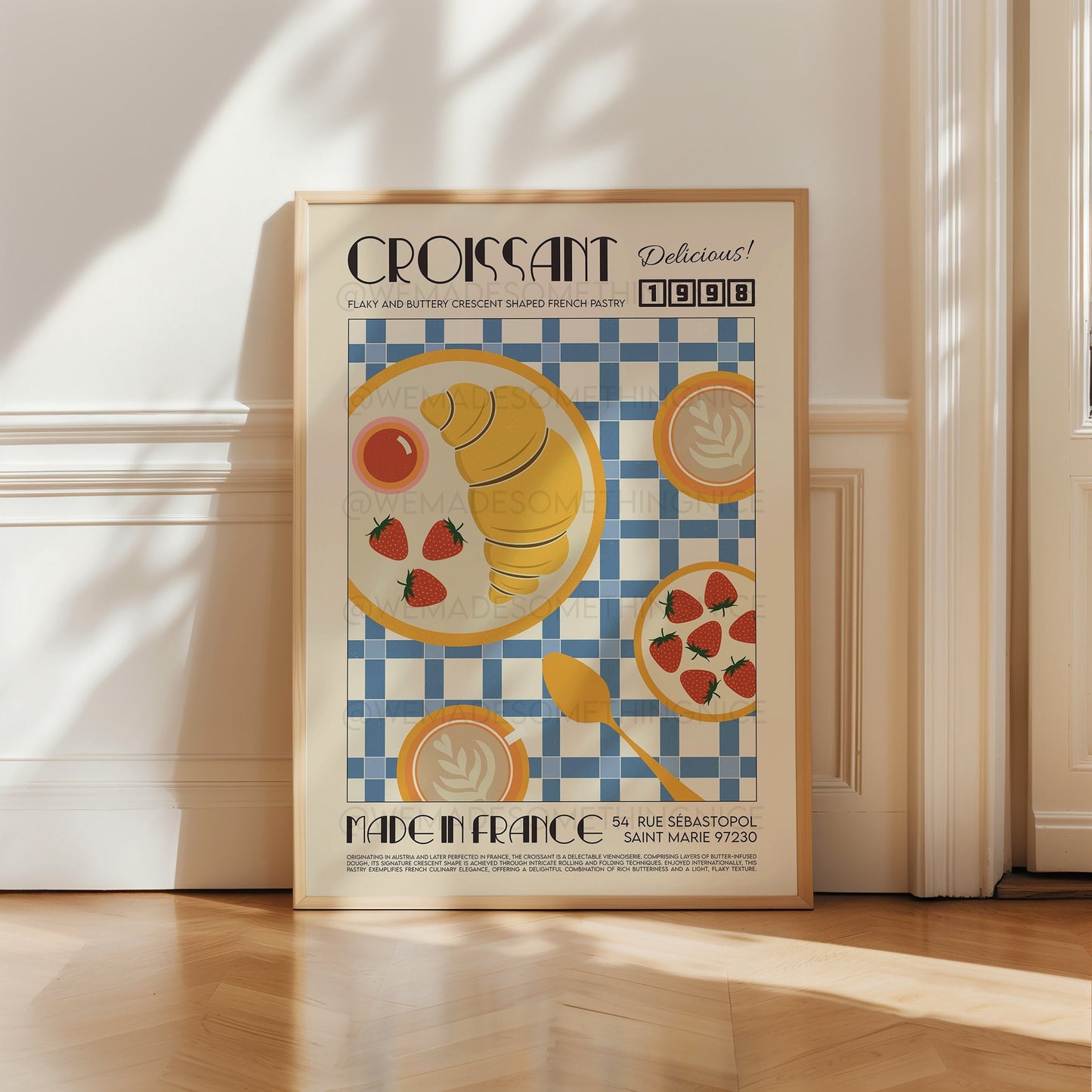French Croissant Poster, Kitchen Art, Kitchen Poster, Kitchen Print, Food Print, Modern Kitchen Decor, Retro Poster, Coffee Poster