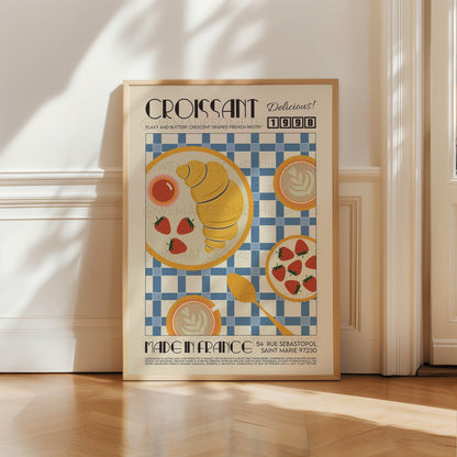 French Croissant Poster, Kitchen Art, Kitchen Poster, Kitchen Print, Food Print, Modern Kitchen Decor, Retro Poster, Coffee Poster