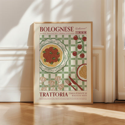 Bolognese Poster, Pasta Art, Kitchen Art, Kitchen Poster, Kitchen Print, Food Poster, Food Print, Pasta Poster, Retro Wall Art