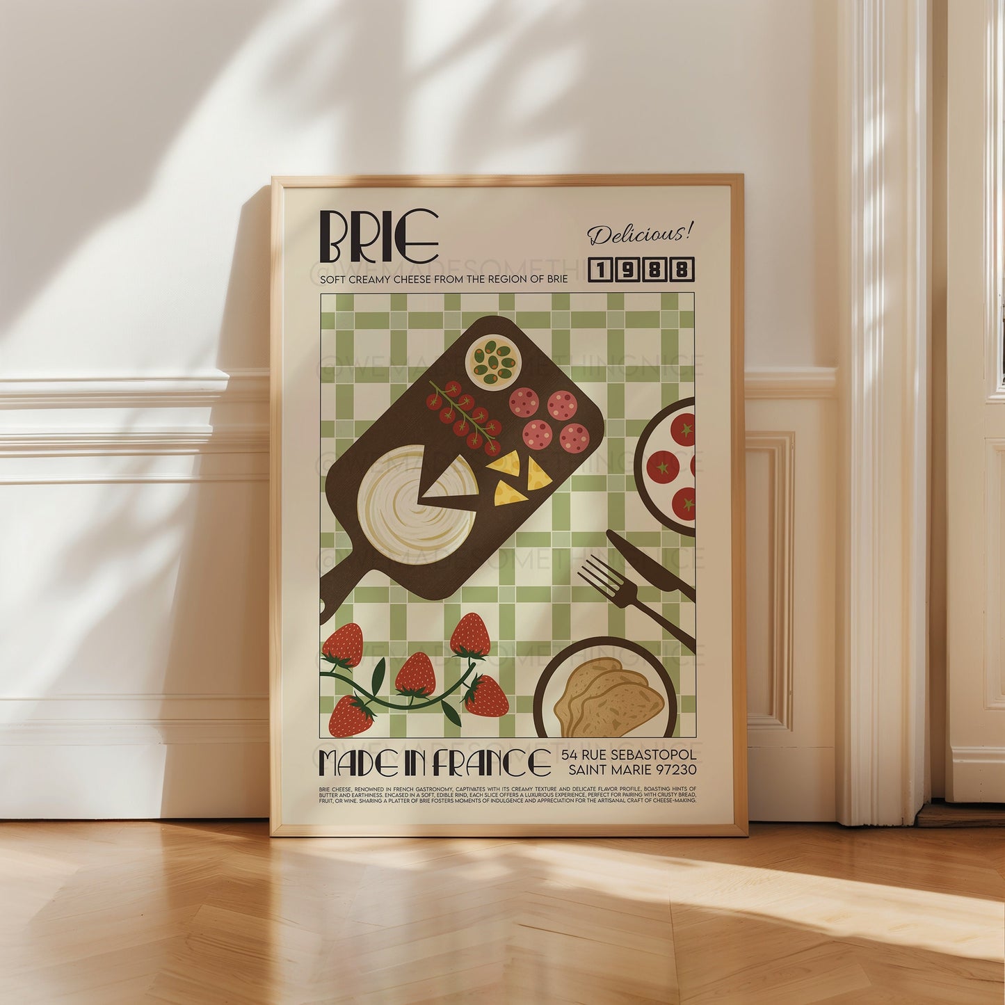 Retro Brie Cheese Poster, Kitchen Poster, Kitchen Print, Food Poster, Modern Kitchen Decor, Retro Poster, Pop Art, Kitchen Art