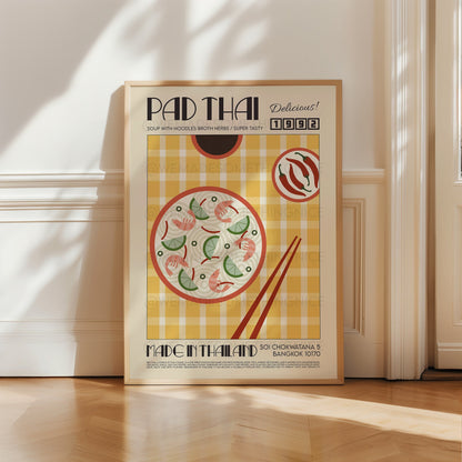 Pad Thai Poster, Kitchen Art, Kitchen Poster, Modern Kitchen Decor, Illustration, Thailand, Food, Chef Print, Bar Art, Retro Wall Art