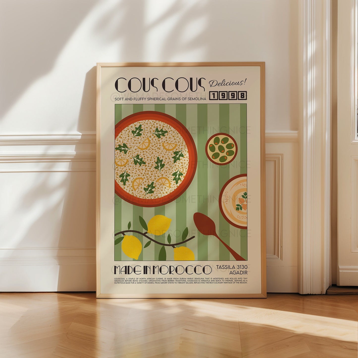 Cous Cous Print, Kitchen Print, Kitchen Poster, Kitchen Art, Kitchen Decor, Food Art, Hummus, Mediterranean Kitchen