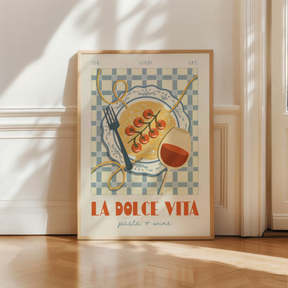 La Dolce Vita, Pasta Poster, Pasta Print, Kitchen Poster, Kitchen Print, Kitchen Art, Wine Poster Food Print, Retro Wall Art