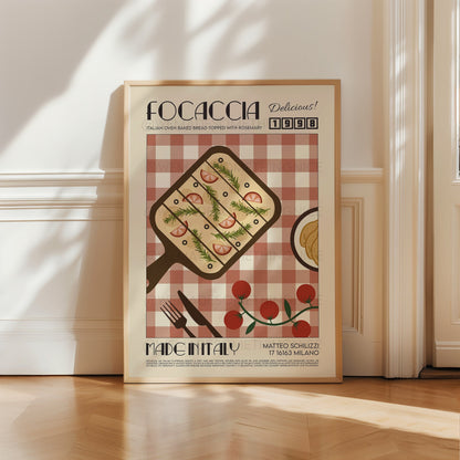 Focaccia Print, Food Art, Kitchen Art, Kitchen Poster, Kitchen Print, Italy Poster Kitchen Decor, Mid Century Modern