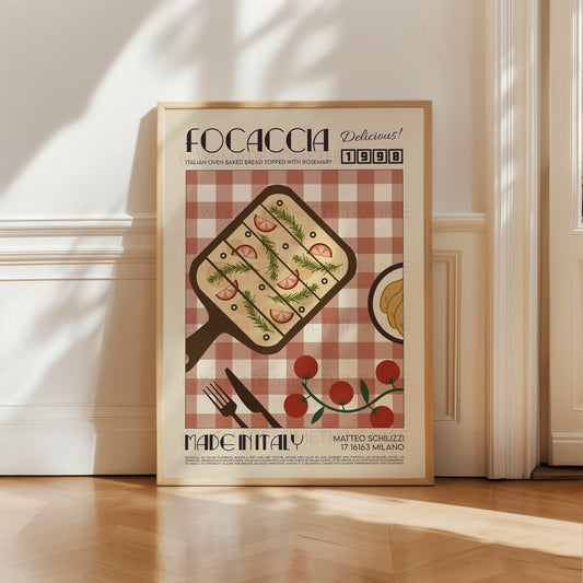 Focaccia Print, Food Art, Kitchen Art, Kitchen Poster, Kitchen Print, Italy Poster Kitchen Decor, Mid Century Modern