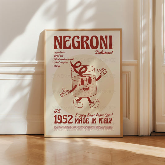 Negroni Print, Negroni Poster, Cocktail Art, Kitchen Art, Cocktail Poster, Mid Century Modern, Illustration, Funny Print