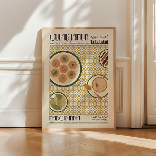 Gulab Jamun Poster, Food Print, Modern Kitchen Decor, Travel Poster, Kitchen Poster, Exhibition Poster Retro Wall Art, India Print