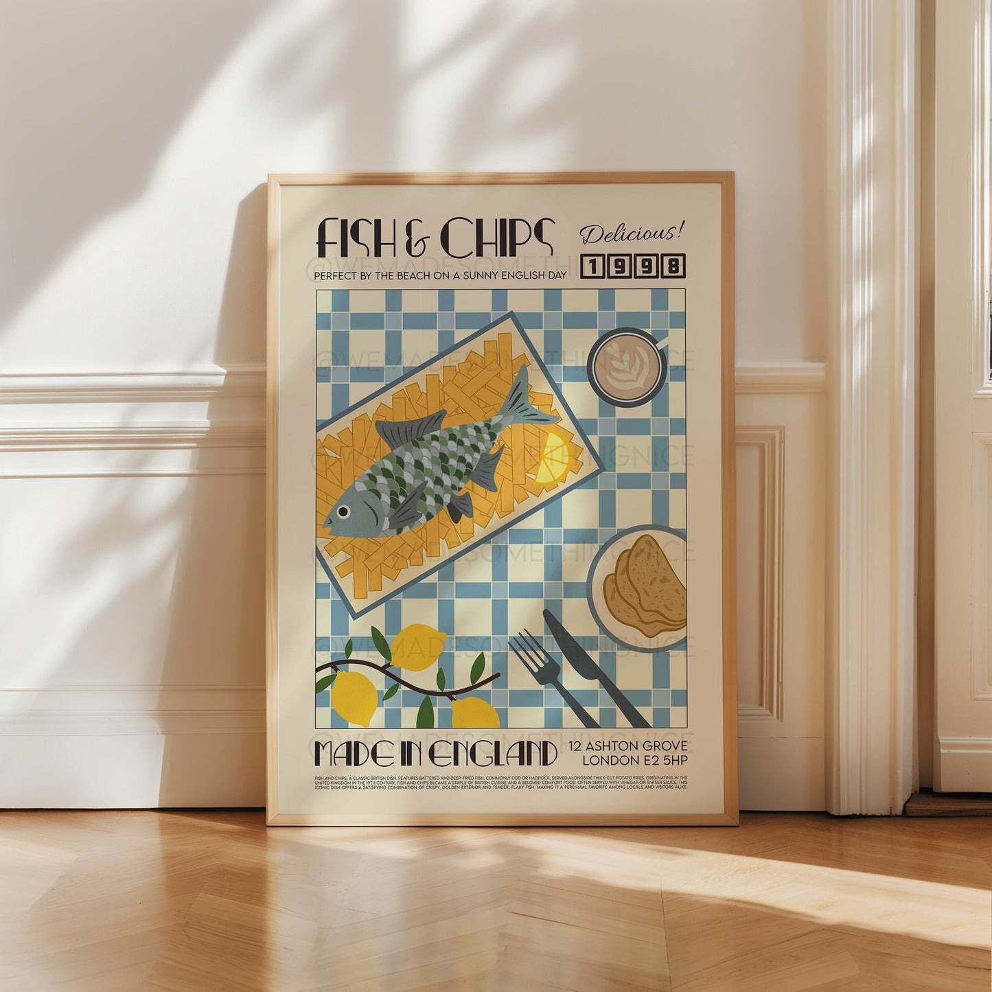 Fish and Chips Poster, Kitchen Poster, Kitchen Print, Food Print, Modern Kitchen Decor, Bar Art, Retro Wall Art