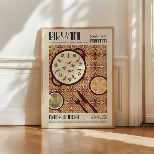 Biryani Poster, Kitchen Poster, Kitchen Print, Food Print, Modern Kitchen Decor, Exhibition Poster Retro Wall Art, India Print, Samosa