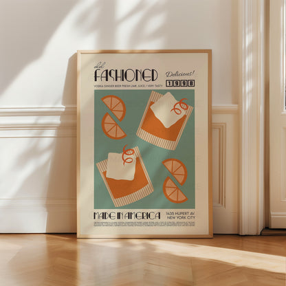 Old Fashioned Print, Kitchen Poster, Kitchen Print, Cocktail Poster, French Retro, Kitchen Decor, Mid Century Modern