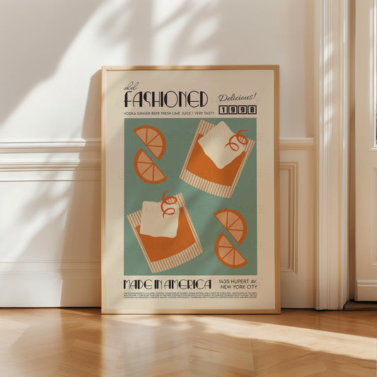 Old Fashioned Print, Kitchen Poster, Kitchen Print, Cocktail Poster, French Retro, Kitchen Decor, Mid Century Modern