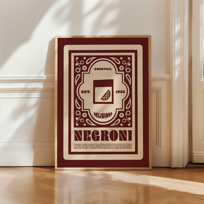 Negroni Poster, Cocktail Art, Cocktail Poster, Retro Wall Art, Art Deco, Kitchen Decor, Cocktail Print, Kitchen Art, Bar Cart, Home Decor