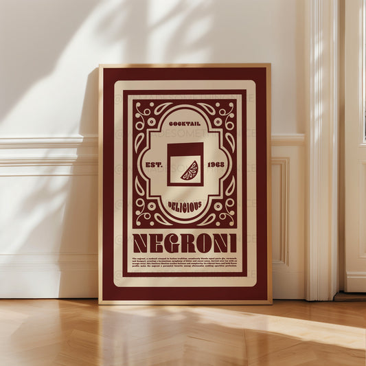 Negroni Poster, Cocktail Art, Cocktail Poster, Retro Wall Art, Art Deco, Kitchen Decor, Cocktail Print, Kitchen Art, Bar Cart, Home Decor