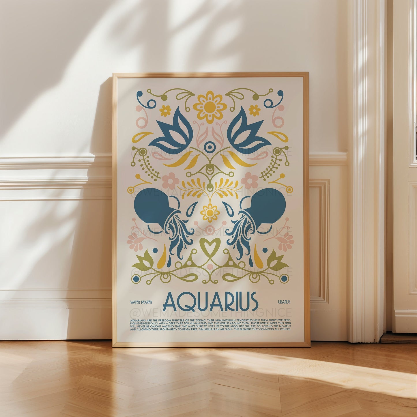 Aquarius Poster, Horoscope Print, Astrological Wall Art, Illustration, Exhibition Poster, Zodiac Poster, Birthday, Boho, Housewarming