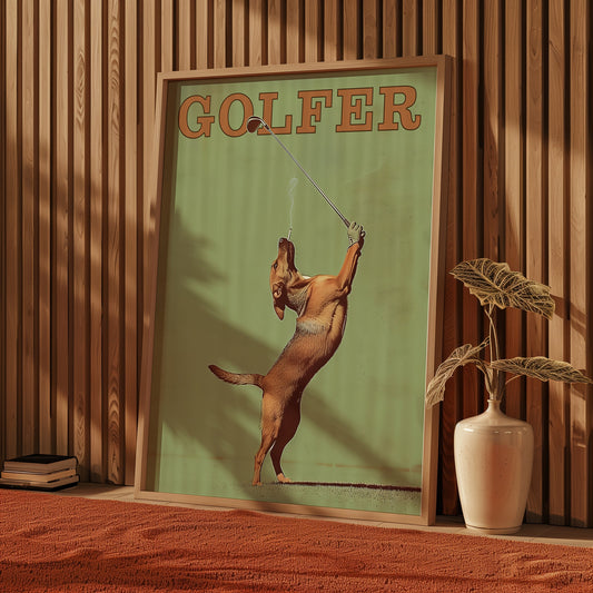 Funny Dog Golfing Print Vintage Golfing Poster Bar Wall Decor Retro Poster for Man Cave Dog Wall Art Poster for Games Room Gift For Golfer