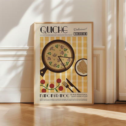 French Quiche Poster, Food Print, Modern Kitchen Decor, Retro Poster, Pop Art, Kitchen Art, Exhibition Poster, Food Illustration