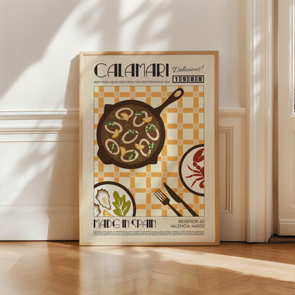 Calamari Print, Kitchen Art, Food Poster, Food Illustration, Kitchen Decor, Food Art, Mid Century Modern, Eat Sign, Trendy Wall Art
