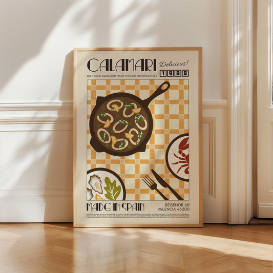 Calamari Print, Kitchen Art, Food Poster, Food Illustration, Kitchen Decor, Food Art, Mid Century Modern, Eat Sign, Trendy Wall Art