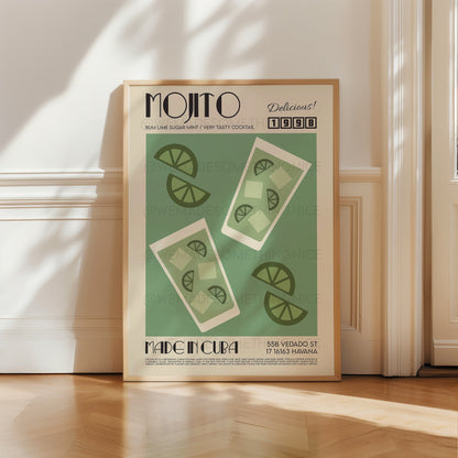 Mojito Poster, Kitchen Poster, Kitchen Print, Cocktail Print, Modern Kitchen Decor, Exhibition Poster, Retro Wall Art, Home Decor