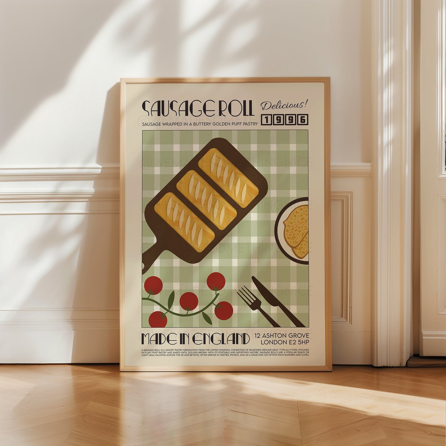 Sausage Roll Poster, Kitchen Poster, Kitchen Print, Modern Kitchen Decor. Chef Print, Bar Art, Exhibition Poster, Retro Wall Art