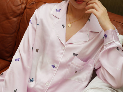 Intricate Butterfly Print Pyjama Set ,Long Sleeves ,Bride and Bridesmaid Pajama , Birthday Gifts For Her, Periwinkle Purple Color