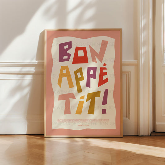 Bon Appetit Poster, Kitchen Poster, Kitchen Decor, Kitchen Art, Home Decor, Coffee Print, Lets Eat Print, Food Poster, Yes Chef