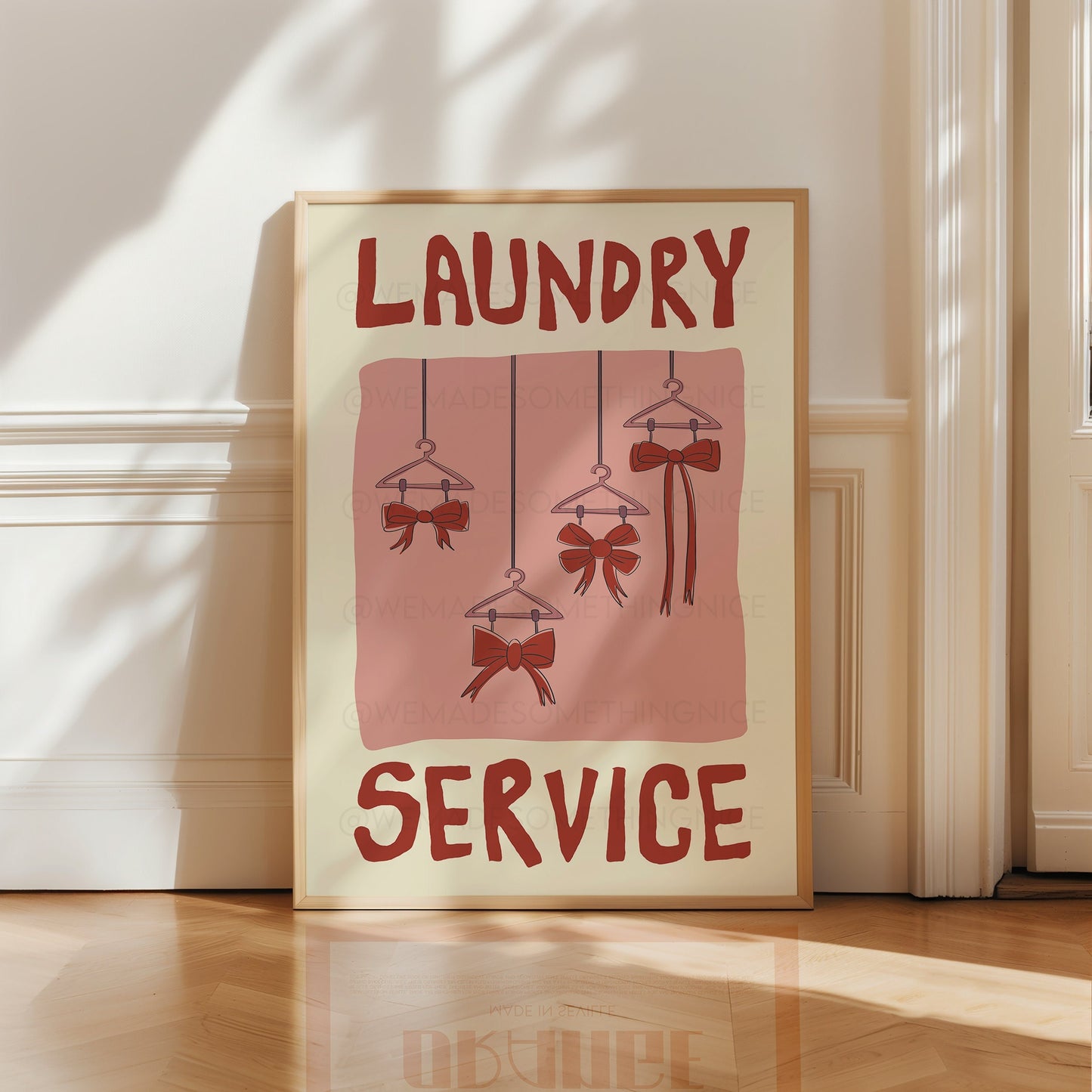 Bow Poster, Laundry Day Poster, Apartment Decor, Retro Wall Art, Coquette Room Decor, Pink Wall Art, Y2K Room Decor, Pink wall art