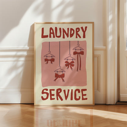 Bow Poster, Laundry Day Poster, Apartment Decor, Retro Wall Art, Coquette Room Decor, Pink Wall Art, Y2K Room Decor, Pink wall art