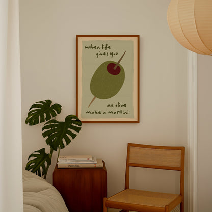 Olive Poster, Kitchen Art, Kitchen Poster, Kitchen Print, Cocktail, Trendy Wall Art, Maximalist Wall Art, Apartment Decor, Retro Wall Art