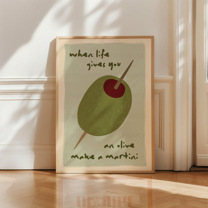 Olive Poster, Kitchen Art, Kitchen Poster, Kitchen Print, Cocktail, Trendy Wall Art, Maximalist Wall Art, Apartment Decor, Retro Wall Art