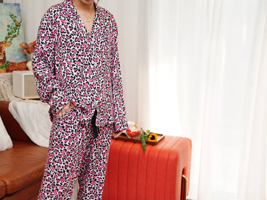 Pink Leopard Print Long Pyjama Set, Bride And Bridesmaids Pajama, Pajama For Women , Personalized Gift For Bridesmaids