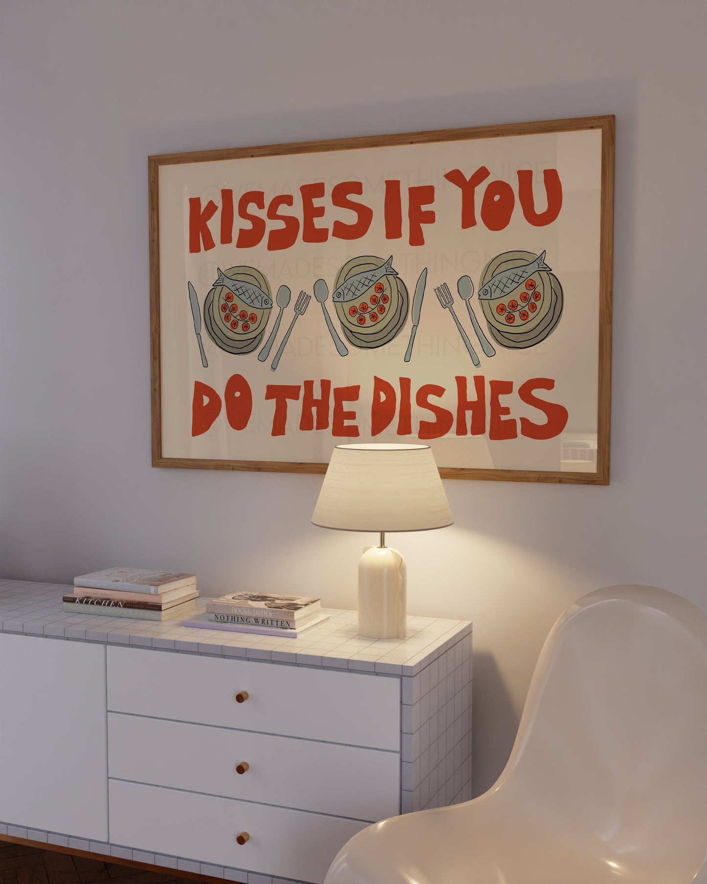 Kisses If You Do The Dishes Poster, Trendy Wall Art, Maximalist Wall Art, Apartment Decor, Retro Wall Art, Kitchen Print, Sketch