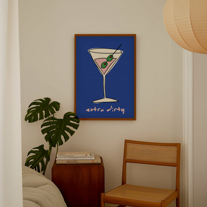 Extra Dirty Print, Martini Poster, Trendy Wall Art, Maximalist Wall Art, Apartment Decor, Retro Wall Art, Kitchen Print, Colourful Wall Art